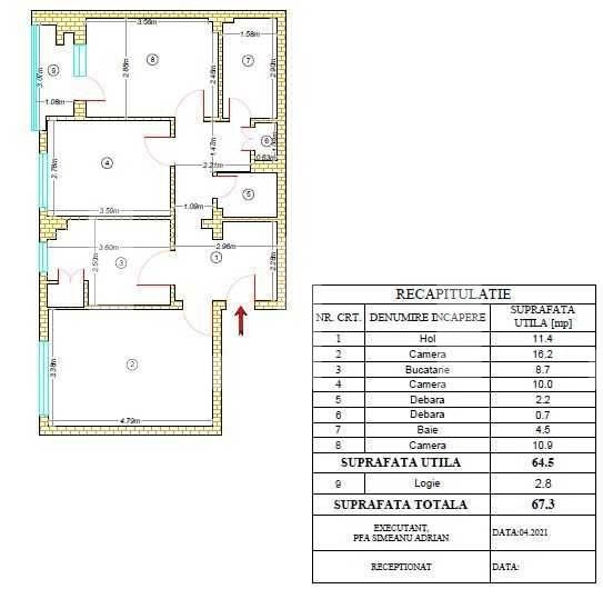 Apartament 3 camere, decomandat, 70 mp, etaj intermediar, zona Dacia