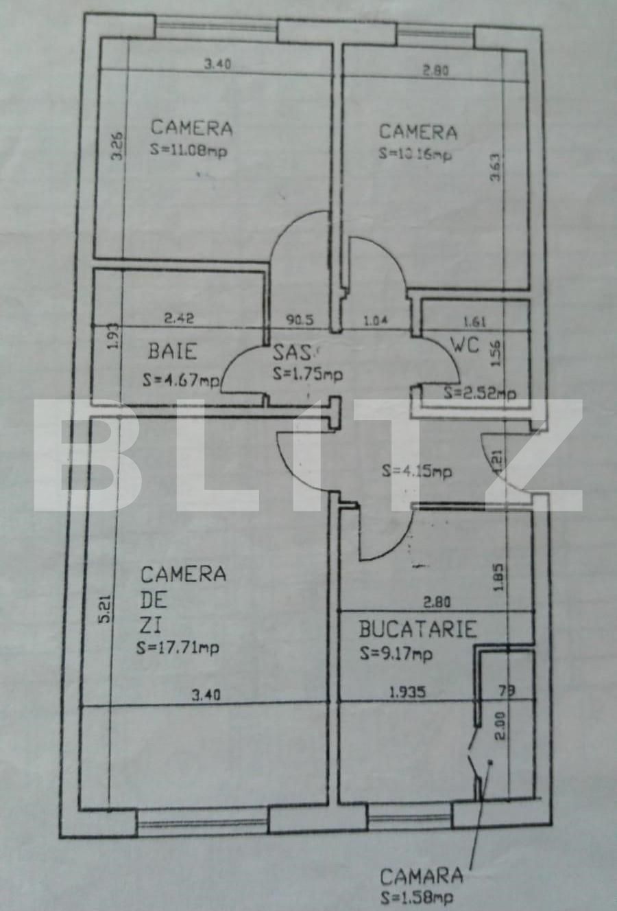 Apartament 3 camere, 77 mp, zona Galata