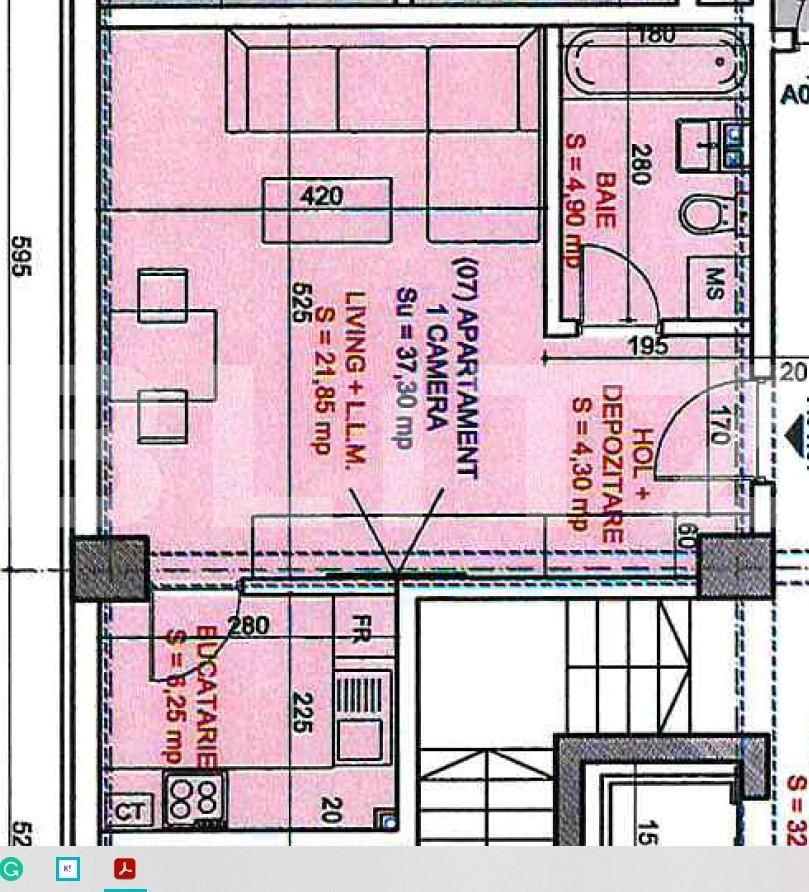 Apartament 1 camera 37.30 mp, zona Bucium