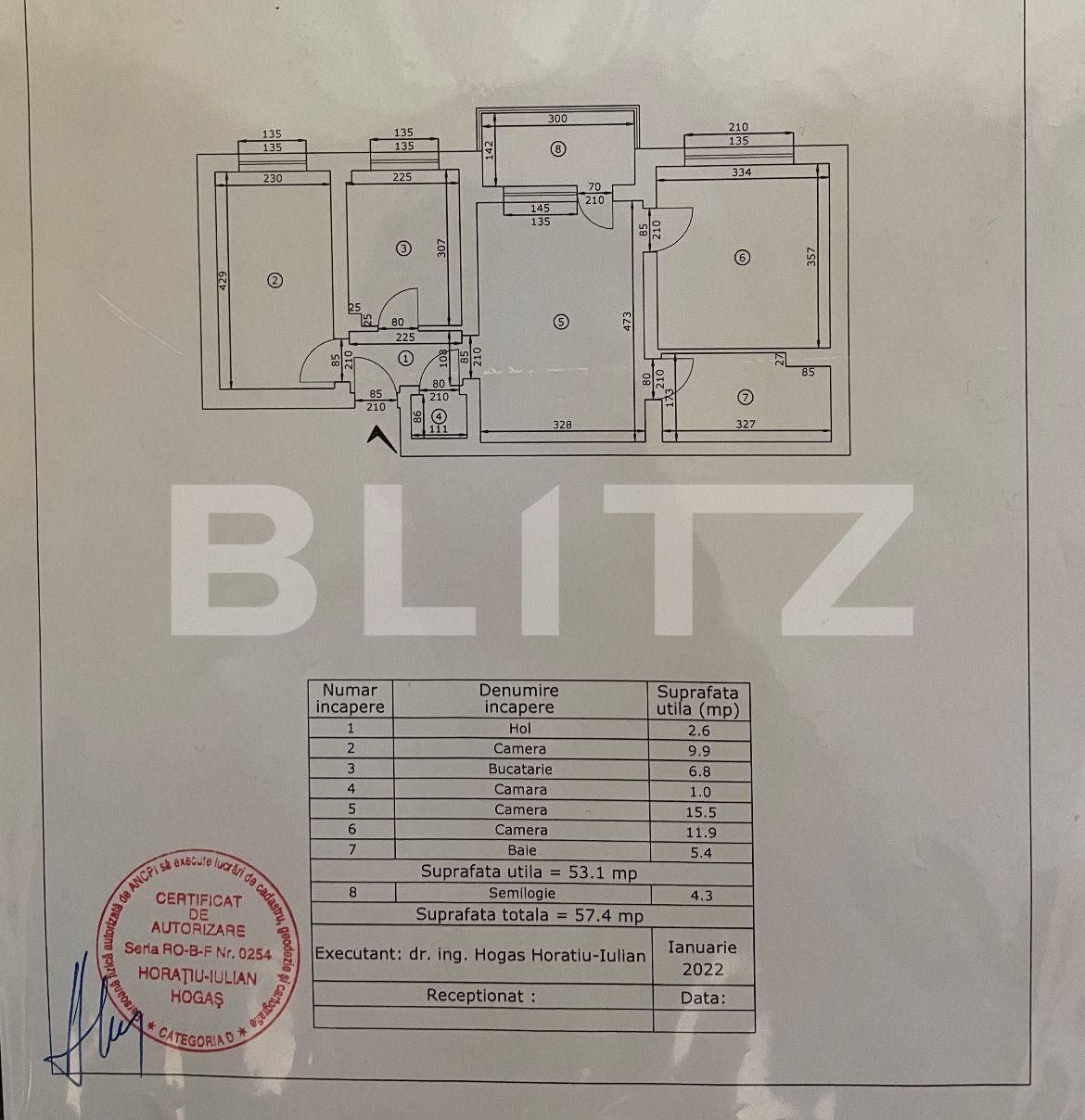 Apartament 3 camere, 57mp, finisat, in zona Podu Ros