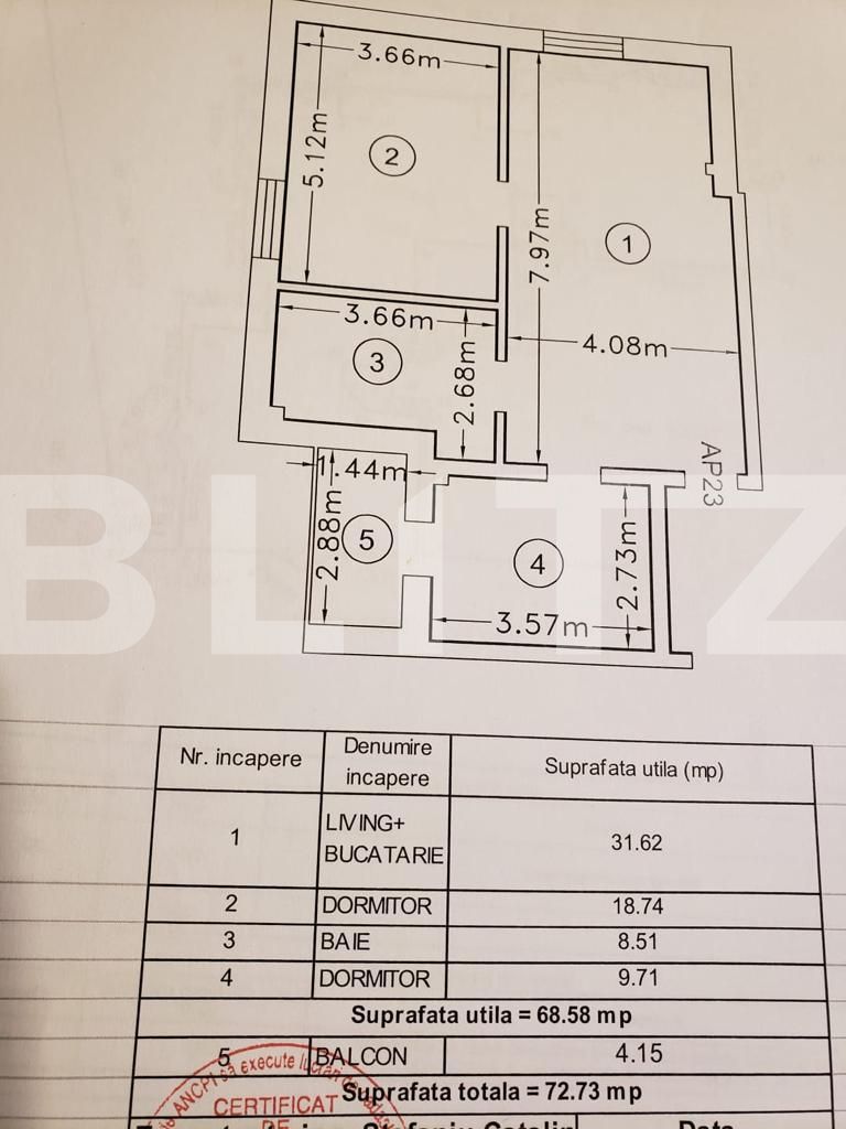 Apartament 2 camere, 73mp, decomandat, in zona Galata