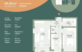 Apartament de 2 camere, decomandat, 2 balcoane, zona Hlincea