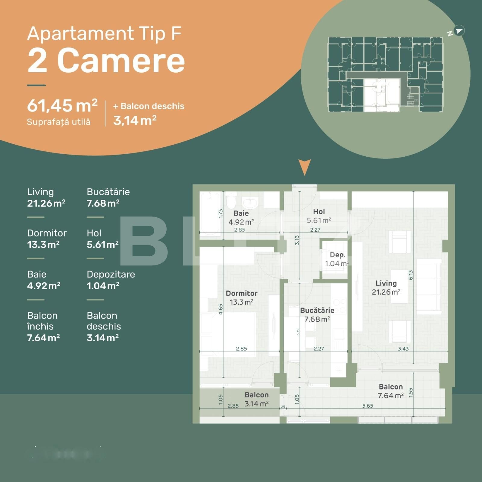 Apartament de vânzare 2 camere Hlincea - 96328AV | BLITZ Iași | Poza1