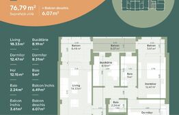 Apartament de 3 camere, 2 bai, decomandat, zona Hlincea