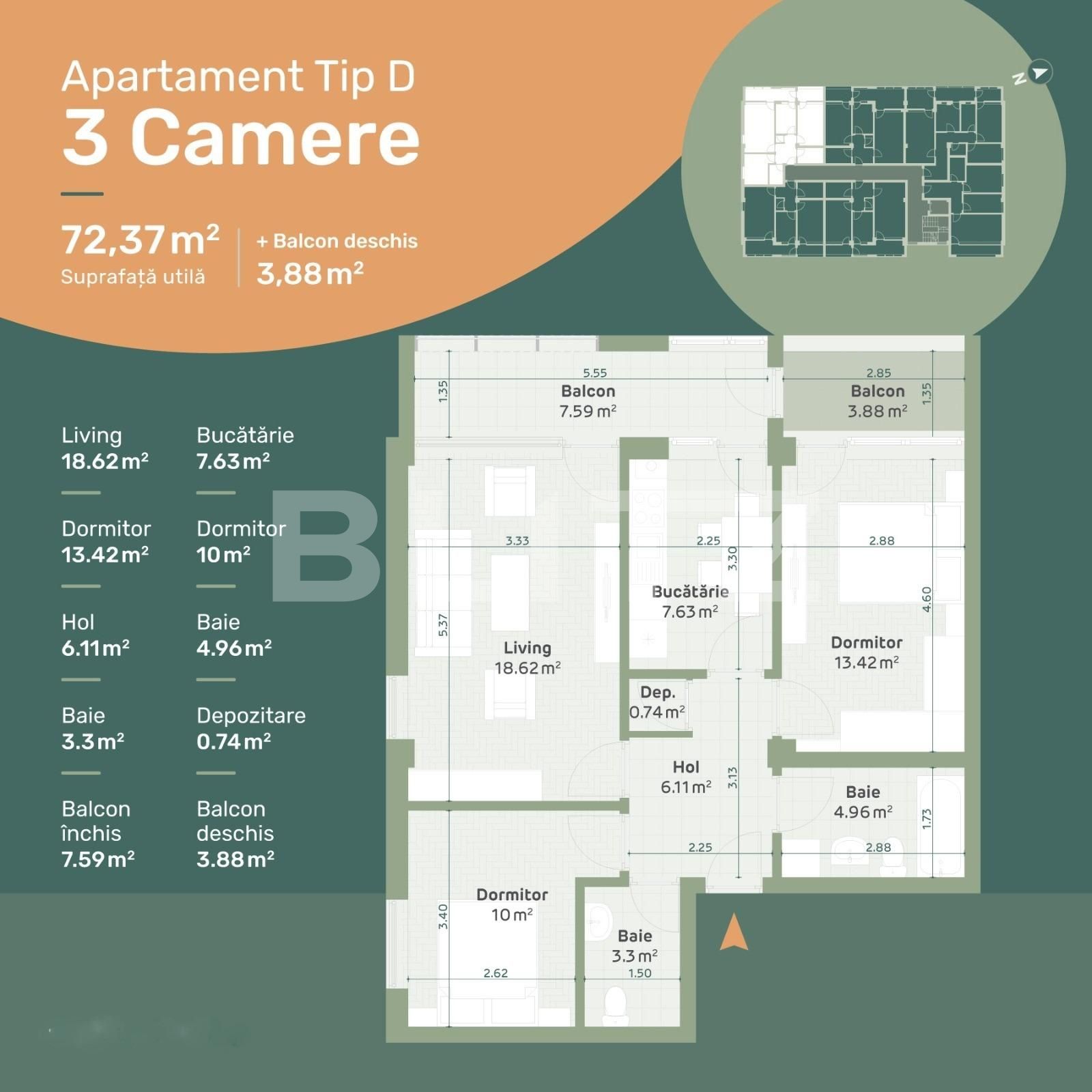 Apartament de vânzare 3 camere Hlincea - 96330AV | BLITZ Iași | Poza4