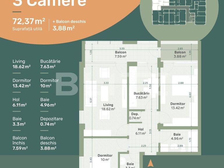 Apartament de vânzare 3 camere Hlincea - 96330AV | BLITZ Iași | Poza1