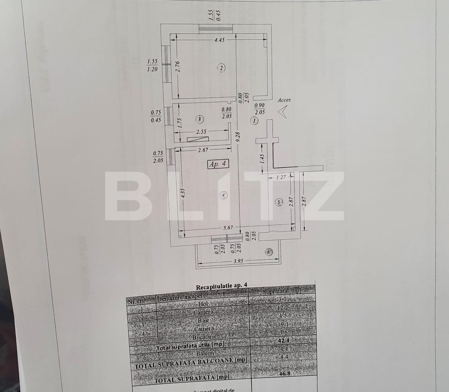 Apartament de 2 camere, 47 mp, etaj intermediar, zona Carlig