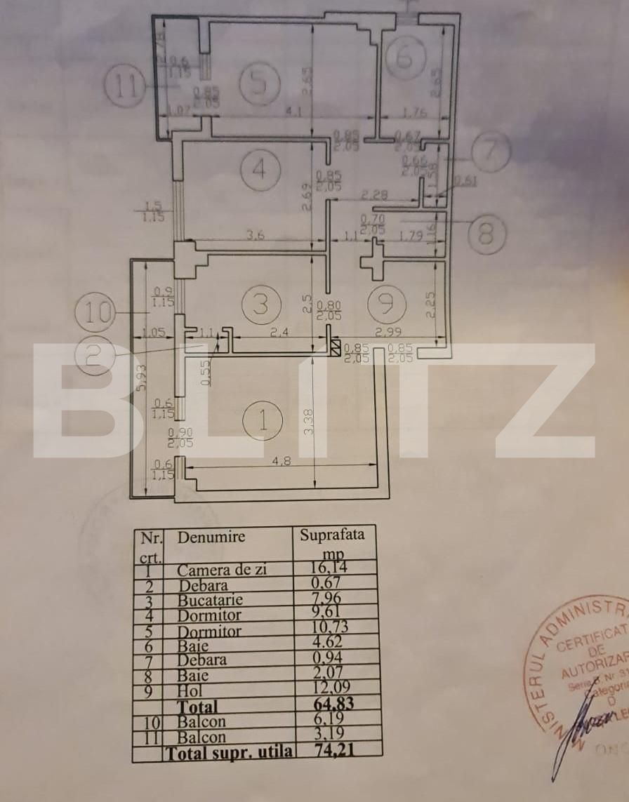 Apartament de 3 camere, 74 mp, etaj intermediar, Podul de Fier