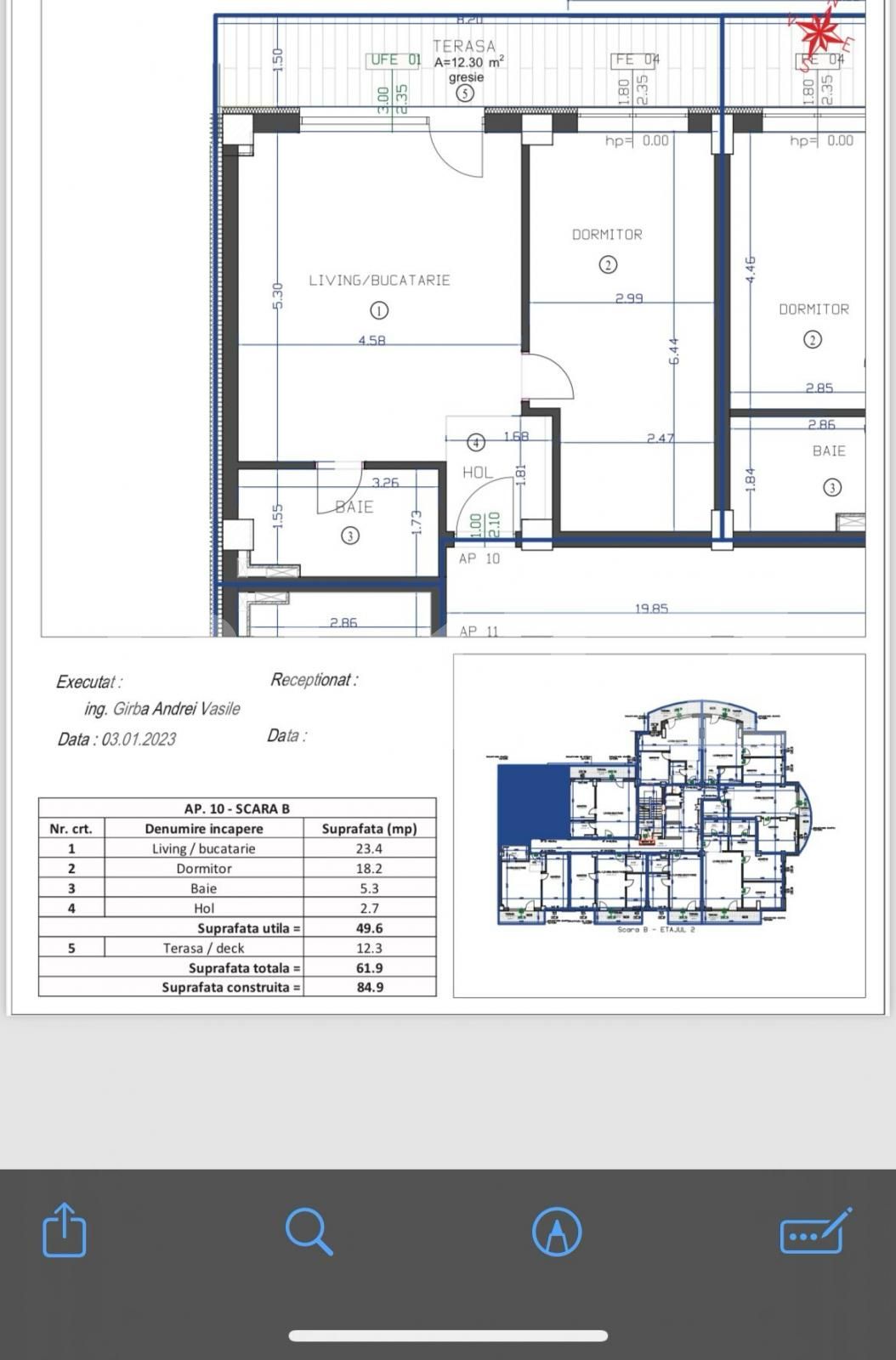 Apartament semifinisat de 2 camere, 60 mp, cartier Luceafarul