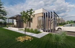 Casă nouă mediteraneană pasivă 3 camere, 105 mp utili, teren 630 mp, drum privat