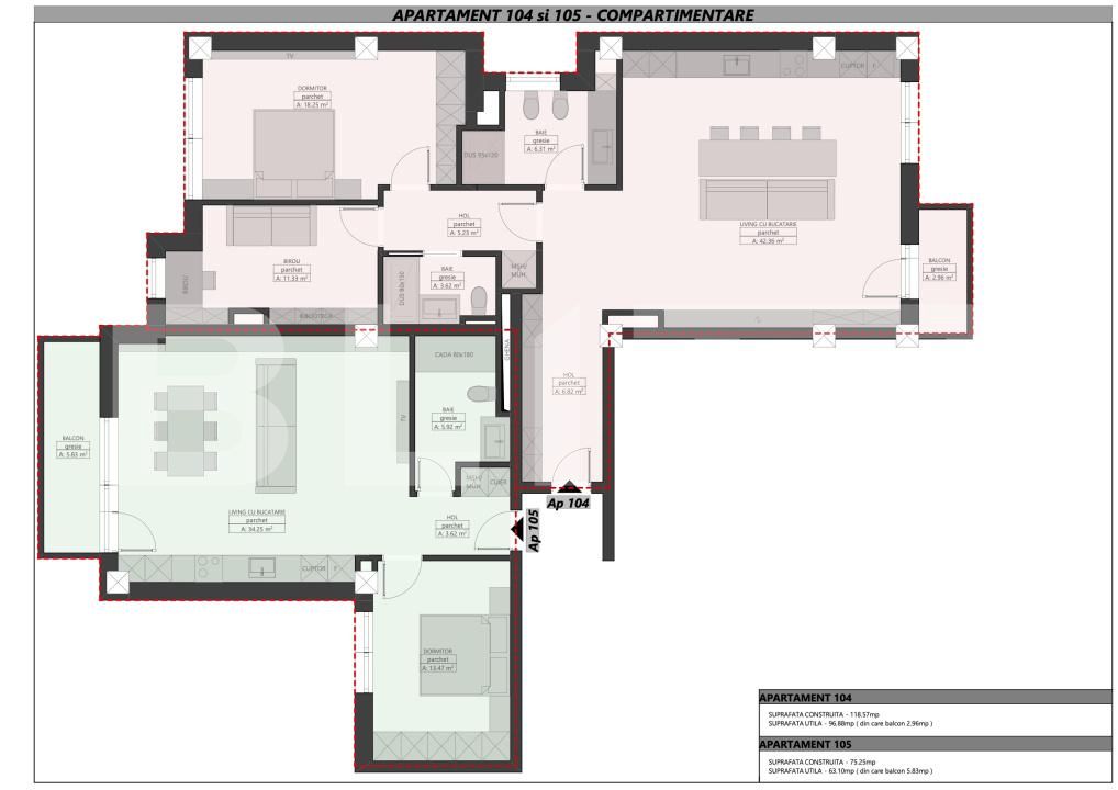 Apartament Ultracentral cu 2 camere, 63,10 mp, Bloc Nou