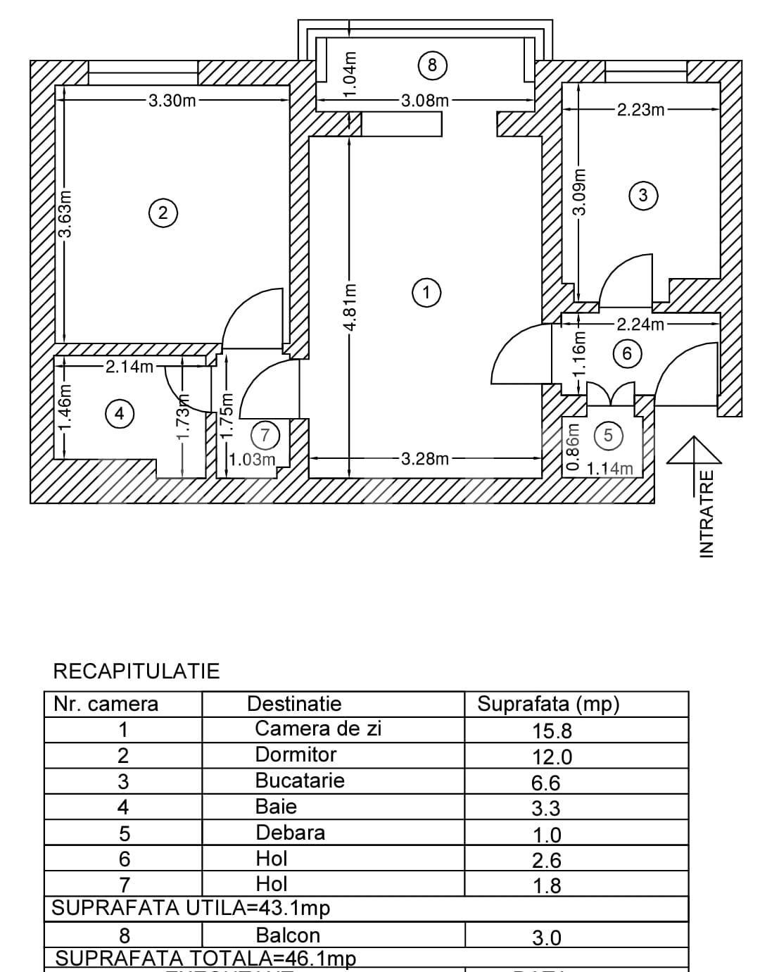 Apartament 2 camere, etaj intermediar, zona Traian
