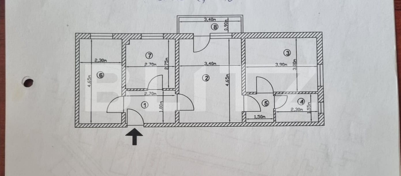 Apartament 3 camere, 60 mp, semidecomandat, Teilor