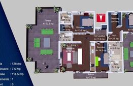 Apartament tip penthouse, 4 camere, 128 mp, 115mp Terasa, Cartier Albert