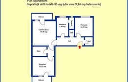 Apartament cu 3 camere, 90 mp, decomandat, Cioceanu