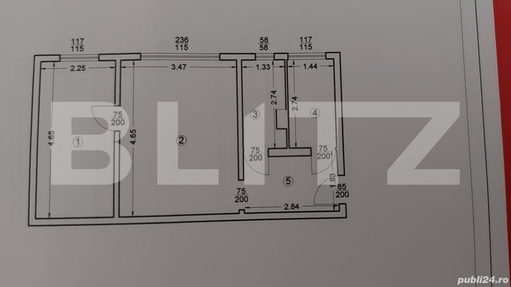 Apartament 2 camere, 39 mp, zona Malu Rosu