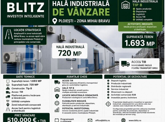 Spațiu industrial de vânzare Mihai Bravu - 192367SVI | BLITZ Ploieşti | Poza1