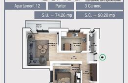 Apartamente 3 camere DE VANZARE, 74mp utili, la cheie, Ansamblul Vest Residence