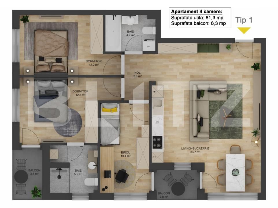 Apartament de vânzare 4 camere Mihai Viteazul - 155788AV | BLITZ Sibiu | Poza1