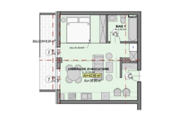 1 camera,  36,85 mp utili, balcon 6,84 mp, etaj intermediar