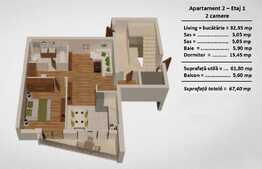 Apartament 2 camere, 67.40 mp, zona Turnisor