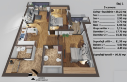 3 camere, 81.55 mp, in ansamblu rezidential nou