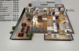 3 camere, terasa de 26.70 mp, ansamblu rezidential nou, lift! 