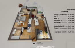 2 camere, terasa de 26.15 mp, bloc cu lift, ansamblu rezidential nou