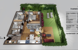 3 camere, gradina de 66.40 mp, bloc cu lift, in ansamblu nou
