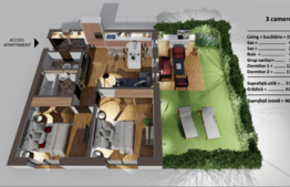 3 camere, 57.10 mp, gradina de 41.80 mp, bloc cu lift!