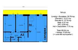 Apartament 3 camere de 69.24 mp si terasa de 11.85 mp, zona Selimbar