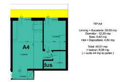 Apartament 2 camere de 49.51 mp si balcon de 8.08 mp, zona Selimbar
