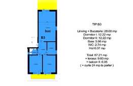 Apartament 3 camere de 67.21 mp, terasa de 9.60 mp si balcon de 6.05 mp, zona Selimbar