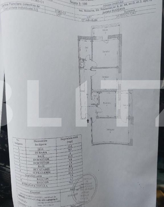 Apartament 3 camere, 74 mp, cartier Burdujeni