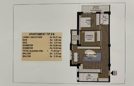 Apartament 3 camere, etaj 1, 71.44 mp, semidecomandat, în Fălticeni