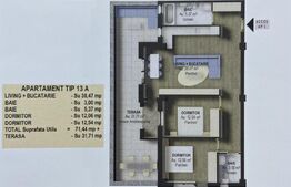 Apartament 3 camere, 71.44 mp, semidecomandat, în Fălticeni