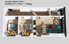 Apartament 3 camere, bloc nou, 77mp, Burdujeni