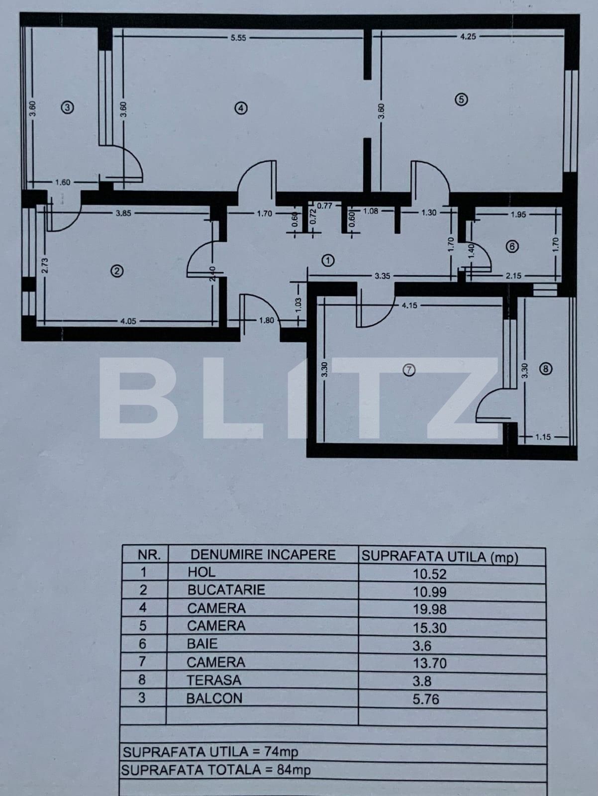 Apartament cu 3 camere, 74.00mp, etaj intermediar, Aleea Carpati