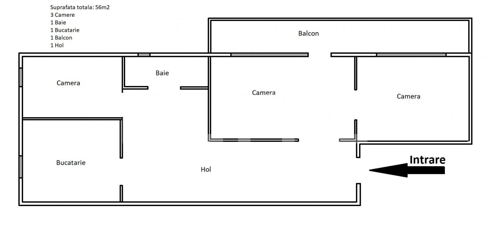  Apartament de 3 camere, 56 mp, cartierul Tudor, zona Corina