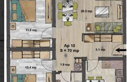 Apartament 3 camere, cochet si spatios, 70 mp, Giroc 