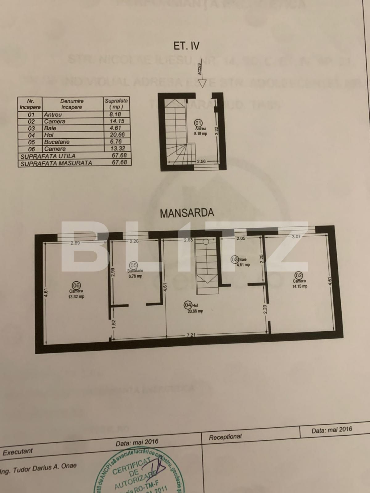 Apartament la mansarda in calea girocului 2 camere, 68mp mobilat