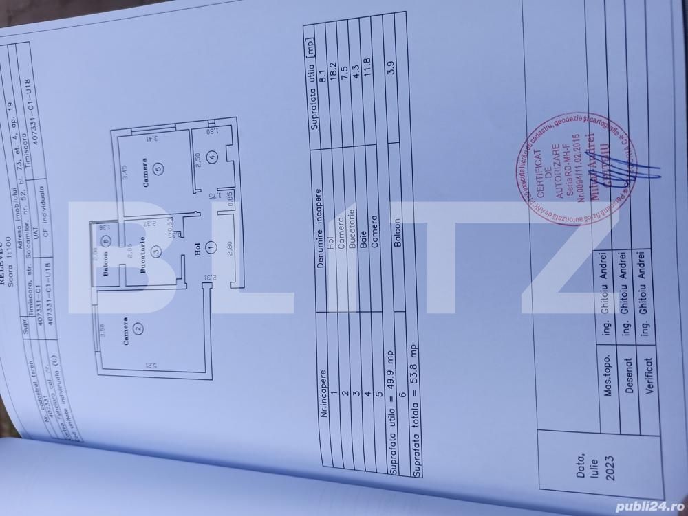 Apartament 2 camere, 54mp, cartier Lidia