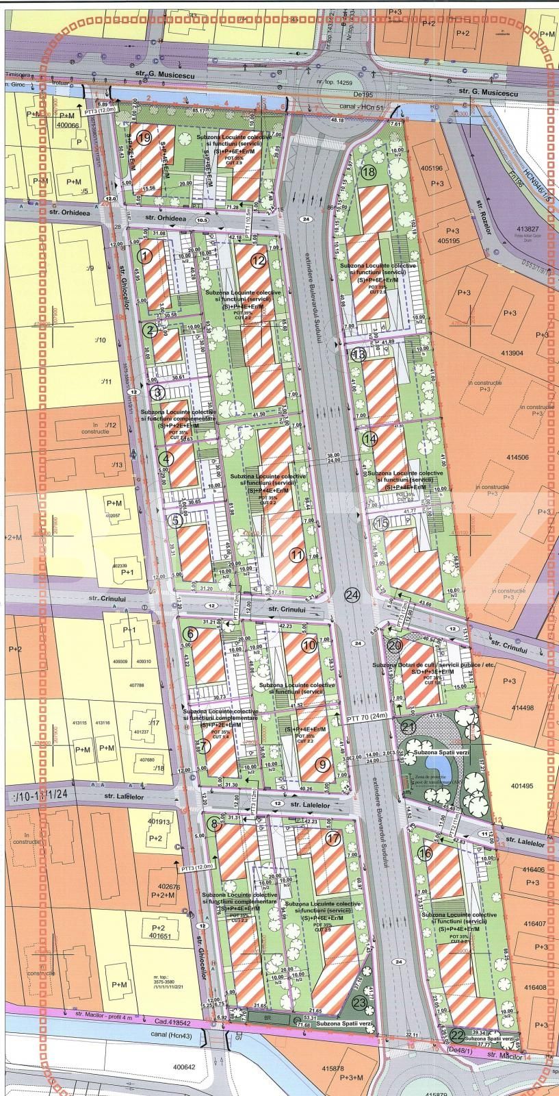 Teren intravilan, PUZ aporbat locuinte colective si servicii publice, 64.600 mp, Giroc