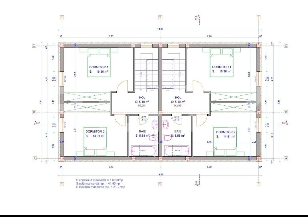 Duplex 3 camere, 70mp, Sanandrei 
