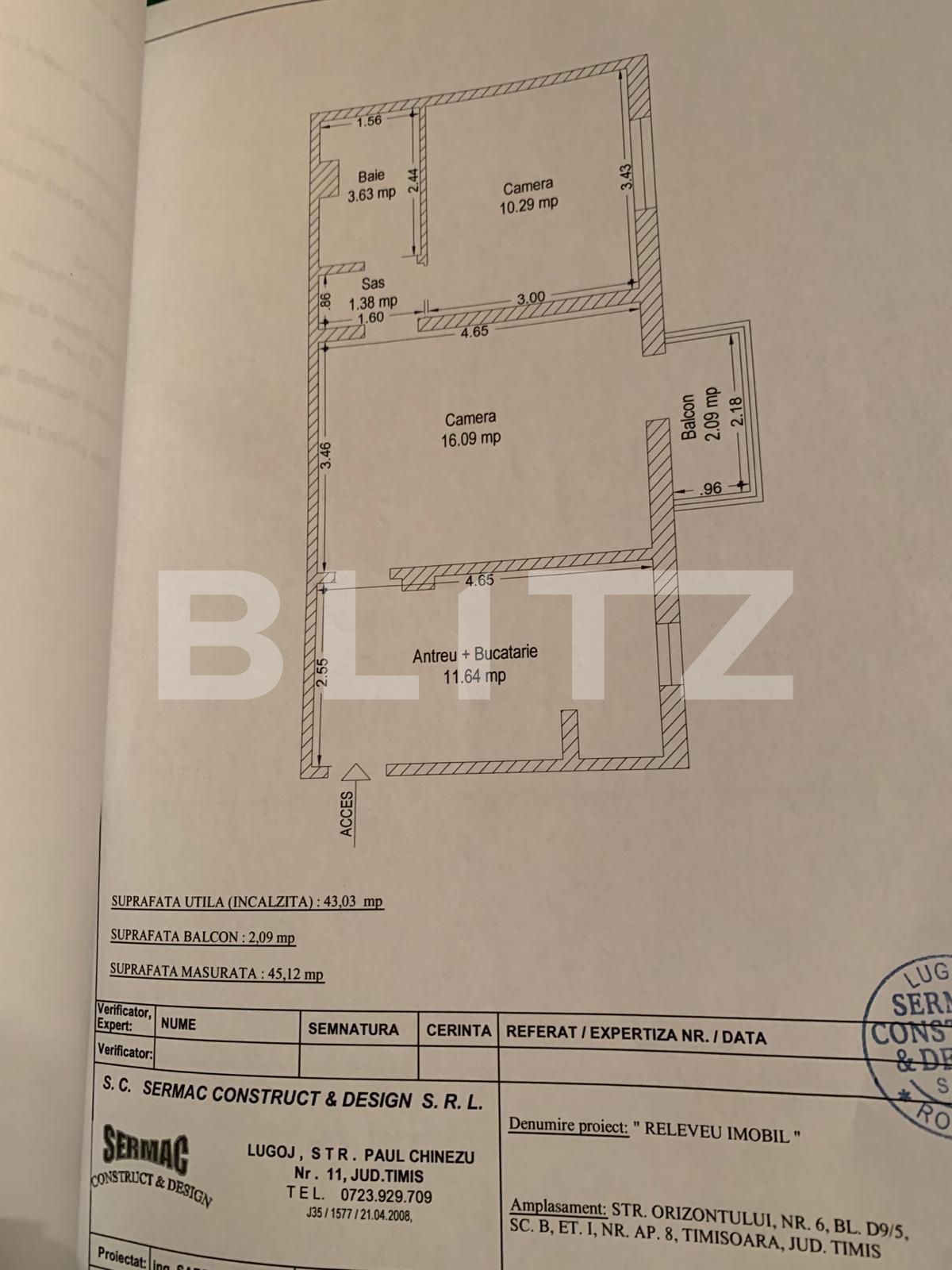 Apartament de 2 camere, etaj 1,semidecomandat, 46 mp, Girocului