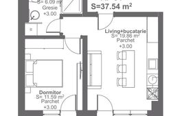 Apartament de 2 camere, 38 mp, Giroc