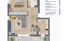 Apartament 2 camere, 54 mp, zona Aradului