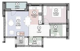 Apartament cu 2 camere 62 mp utili