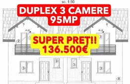 Duplex  P+M 3 camere, 95mp utili, teren 259 mp, Moșnița Veche