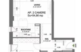 Apartament 2 camere, 62 mp, spațiu de birou, Torontal